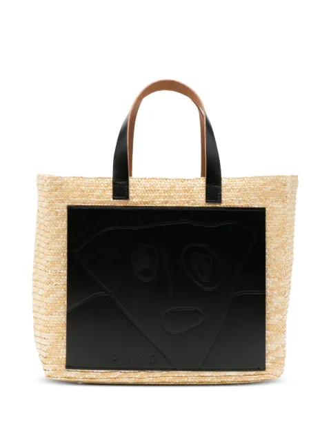 Plan C small Florentine logo-patch straw tote bag