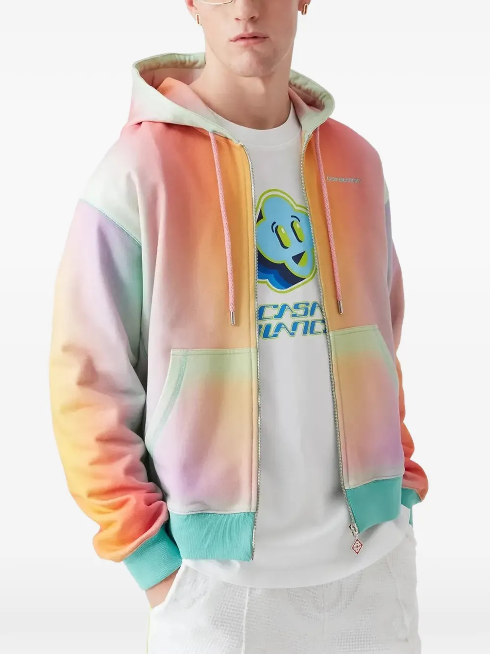 Casablanca Hoodie met kleurverloop en rits Oranje