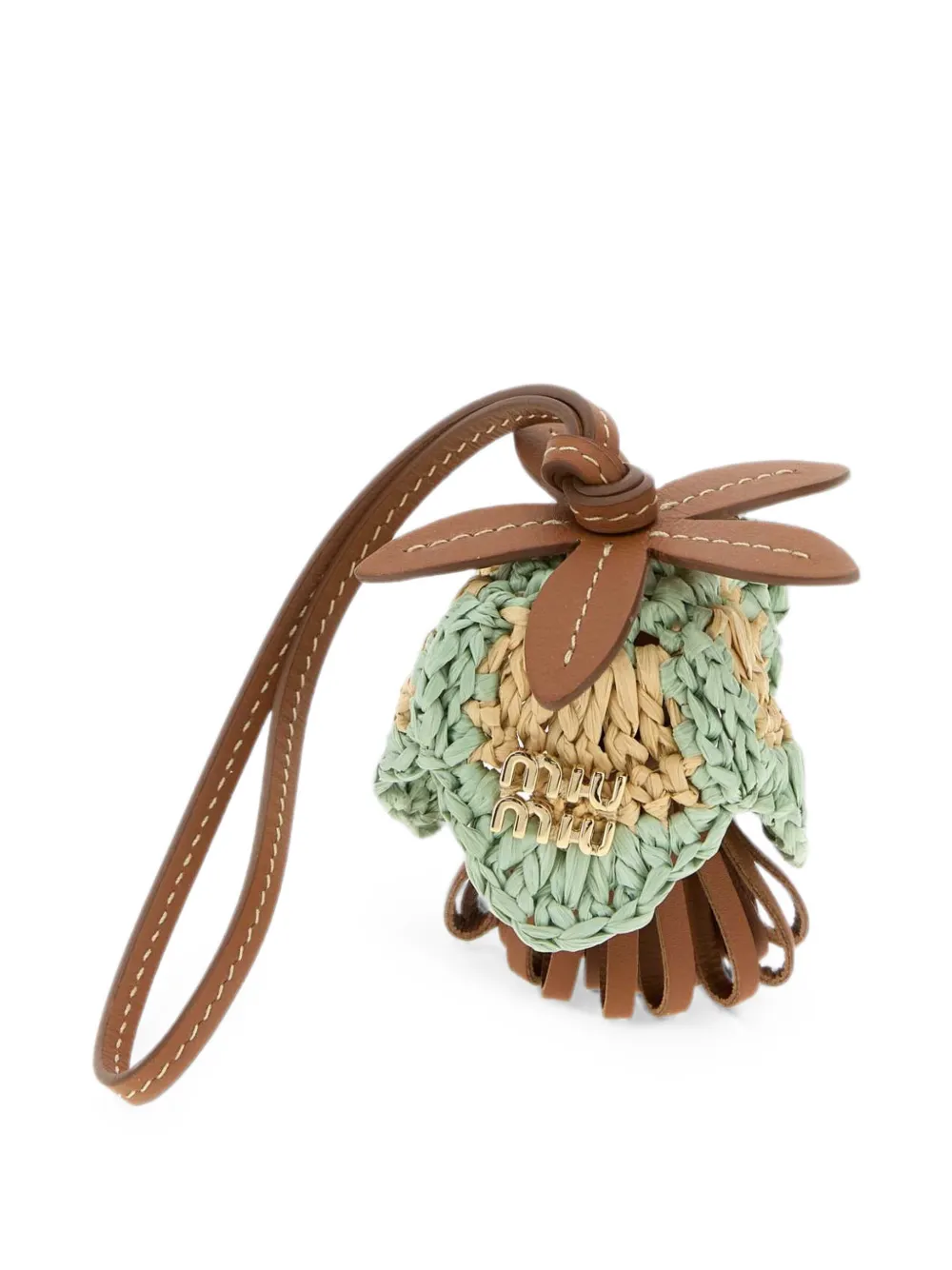 Miu Leren trui met raffia-effect Bruin