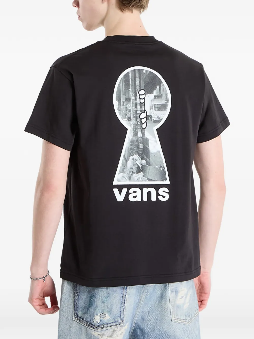 Vans T-shirt met keyhole-detail en grafische print Zwart