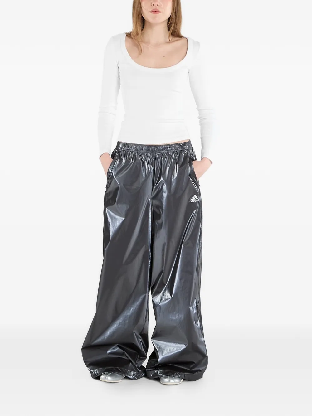 adidas Trainingsbroek met wijde pijpen en logo Grijs
