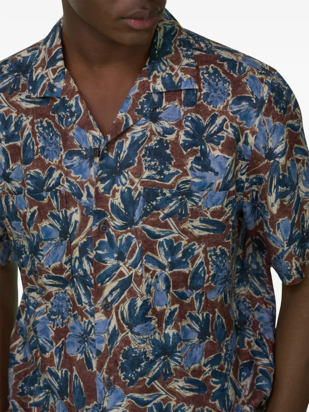 Boggi Milano Blouse met bloemenprint en borstzak Blauw