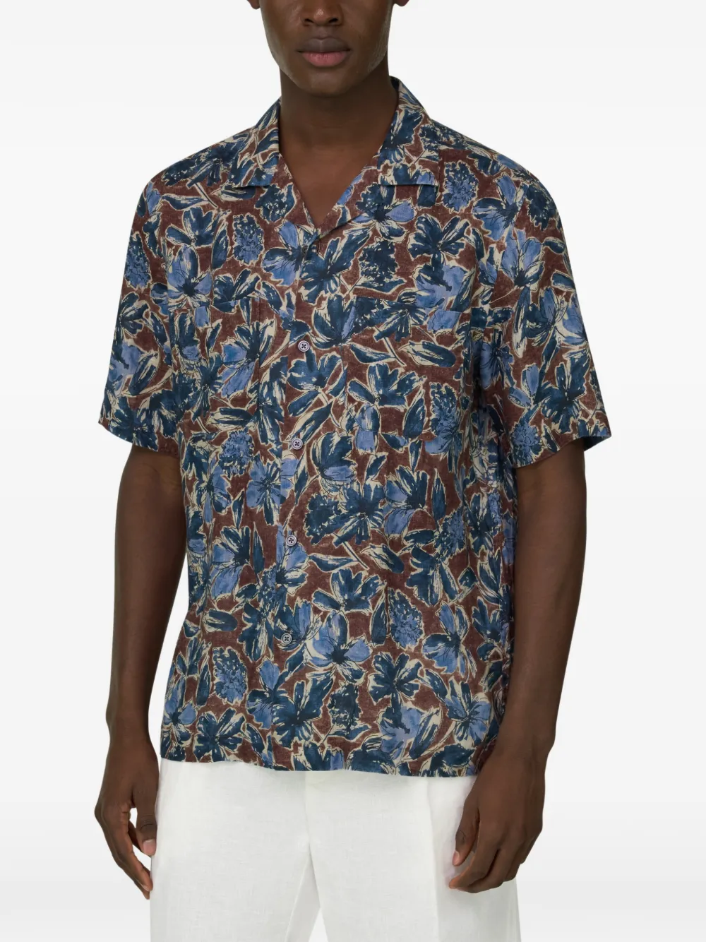 Boggi Milano Blouse met bloemenprint en borstzak Blauw