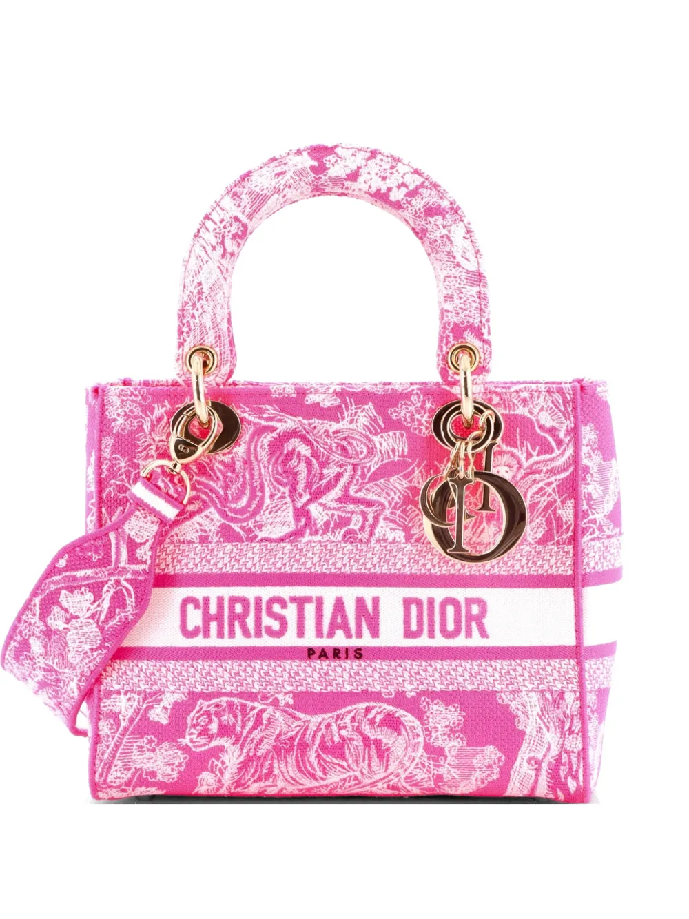 Christian Dior Pre-Owned Lady D-Lite Bag Embroidered Canvas Medium satchel - Rosa