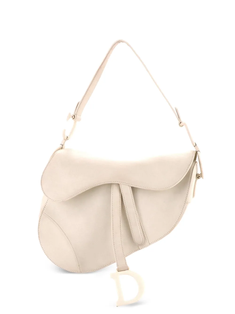 Christian Dior Pre-Owned Borsa a spalla Saddle media in pelle ultraopaca - Bianco