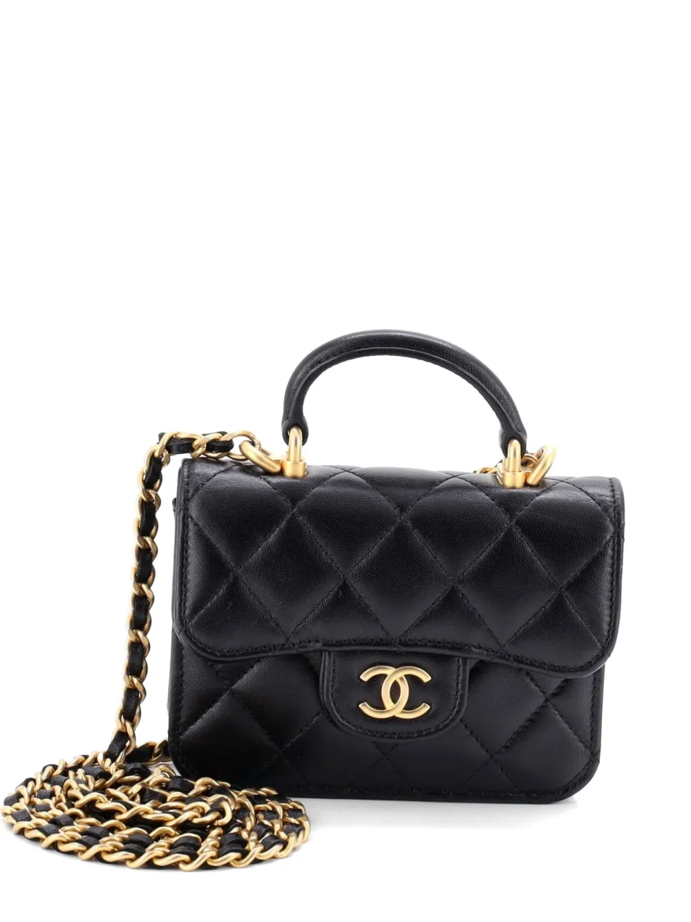 CHANEL Pre-Owned Top Handle Flap Coin Purse with Chain Quilted Lambskin crossbody bag - Nero