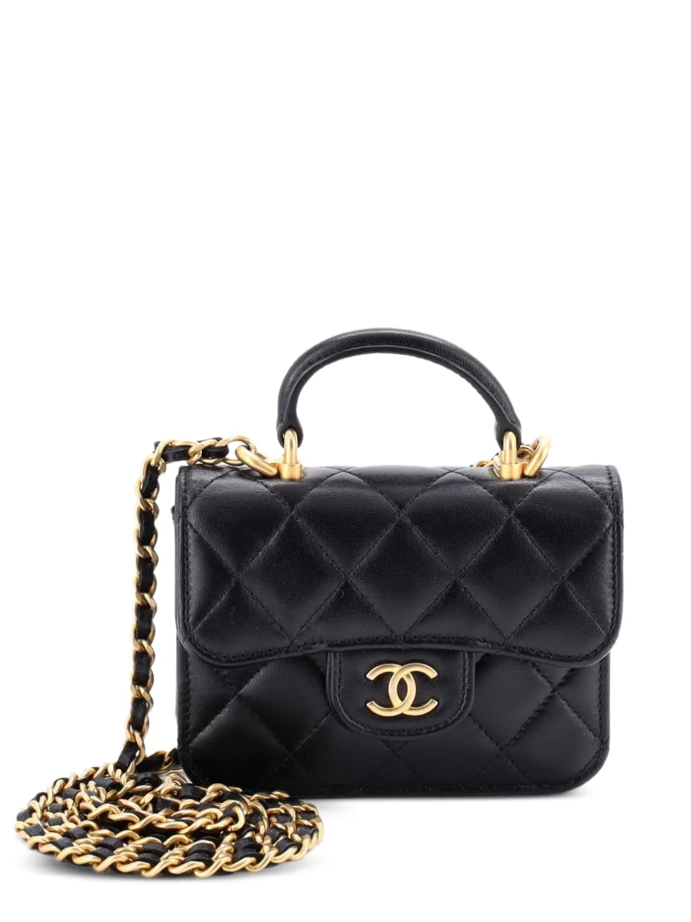CHANEL Pre-Owned Top Handle Flap Coin Purse with Chain Quilted Lambskin crossbody bag - Nero