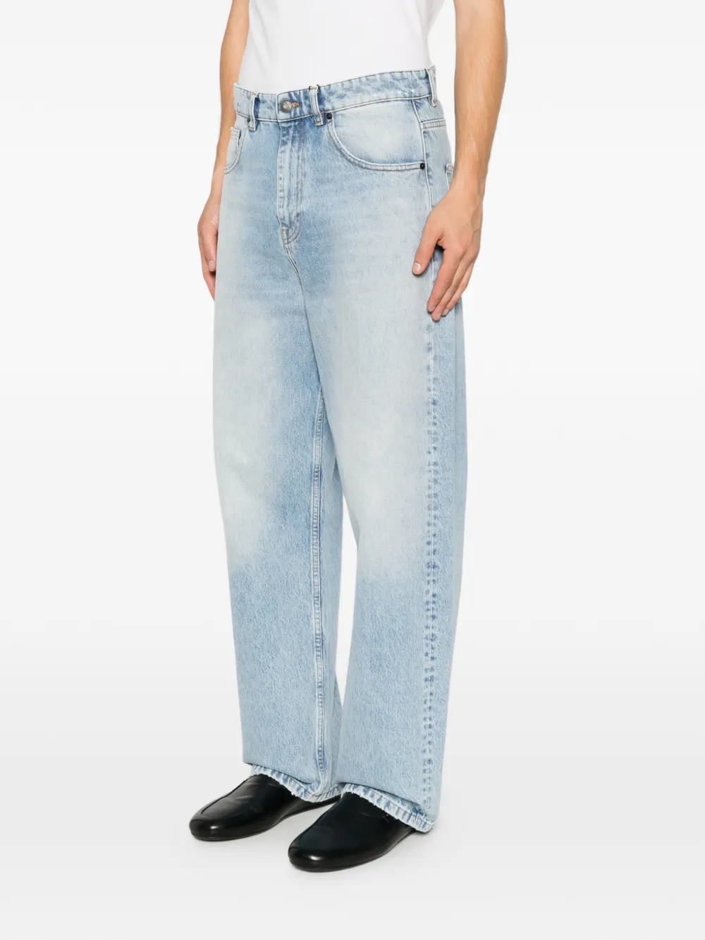  Amaránto Faded-effect Wide-leg Jeans - Bleu 