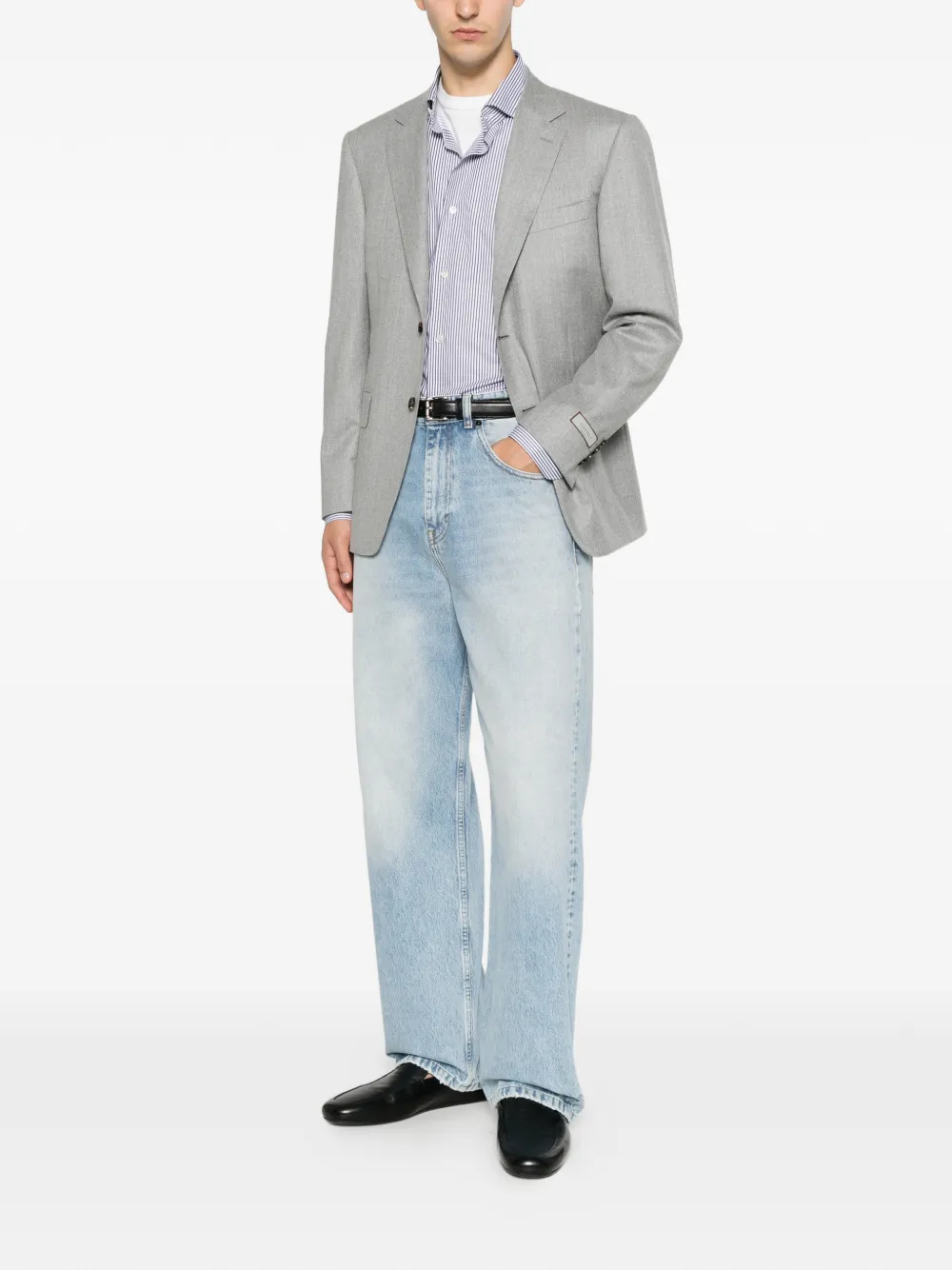  Amaránto Faded-effect Wide-leg Jeans - Bleu 