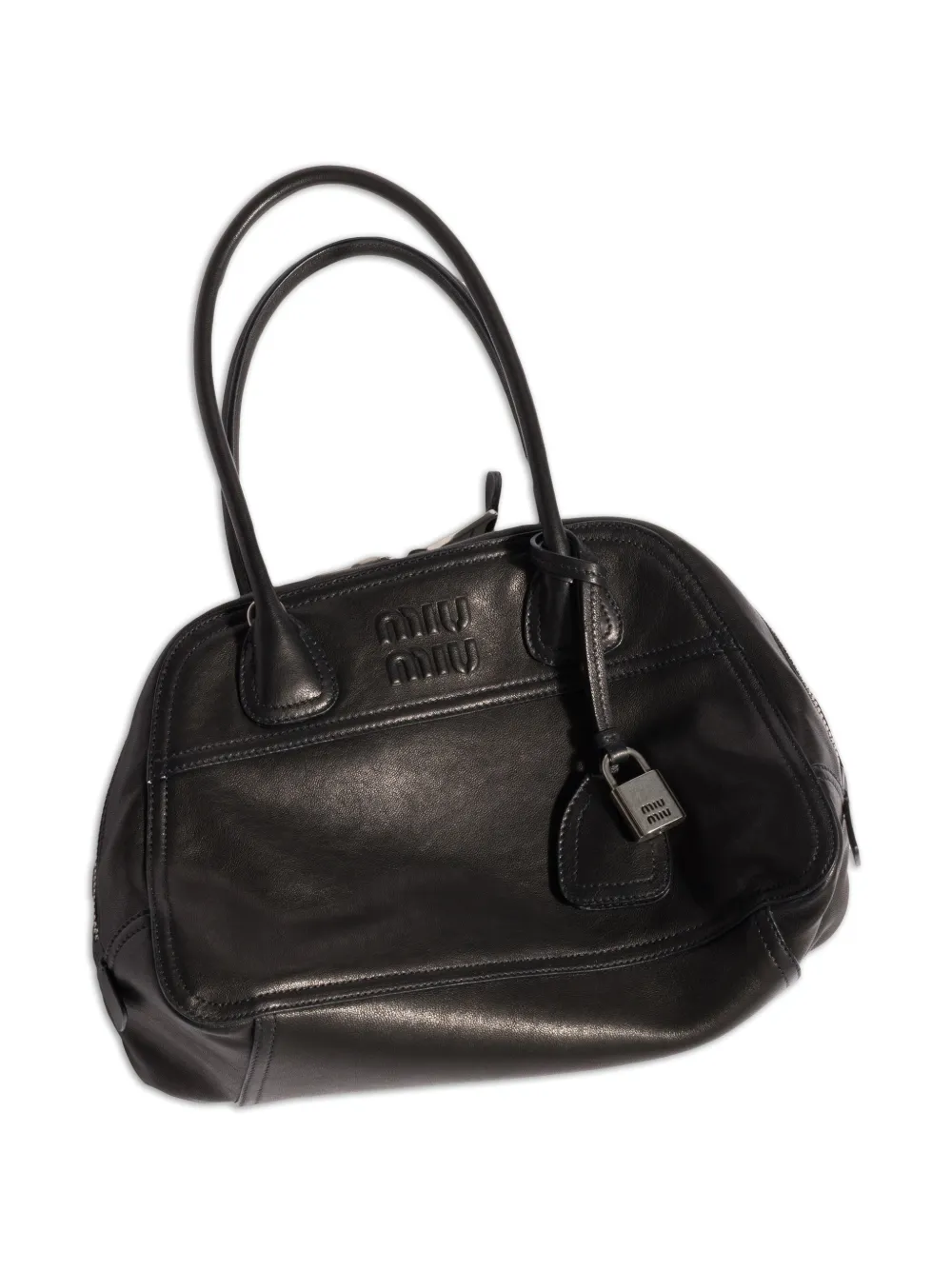 Miu Vivant leren shopper met logo-reliëf Zwart