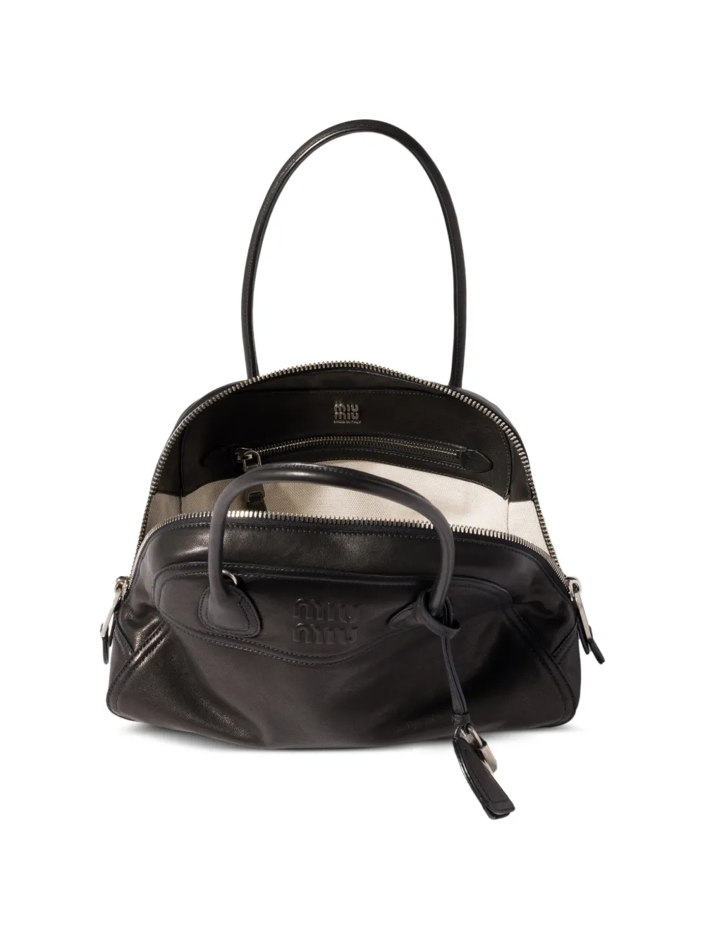 Miu Vivant leren shopper met logo-reliëf Zwart