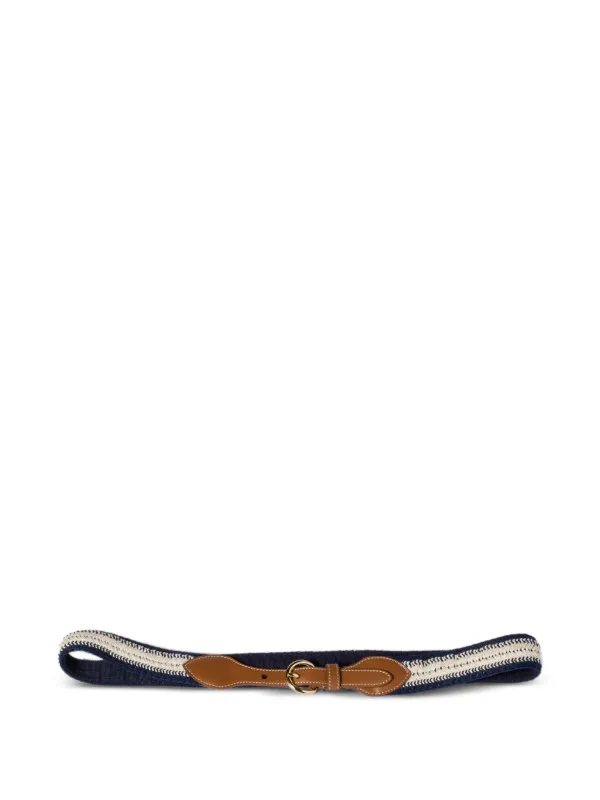 Miu Miu Leather and Cotton Crochet Belt in Blue