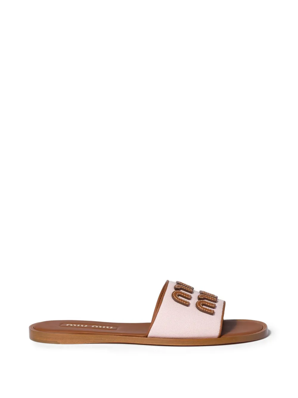Miu canvas and leather slides Roze