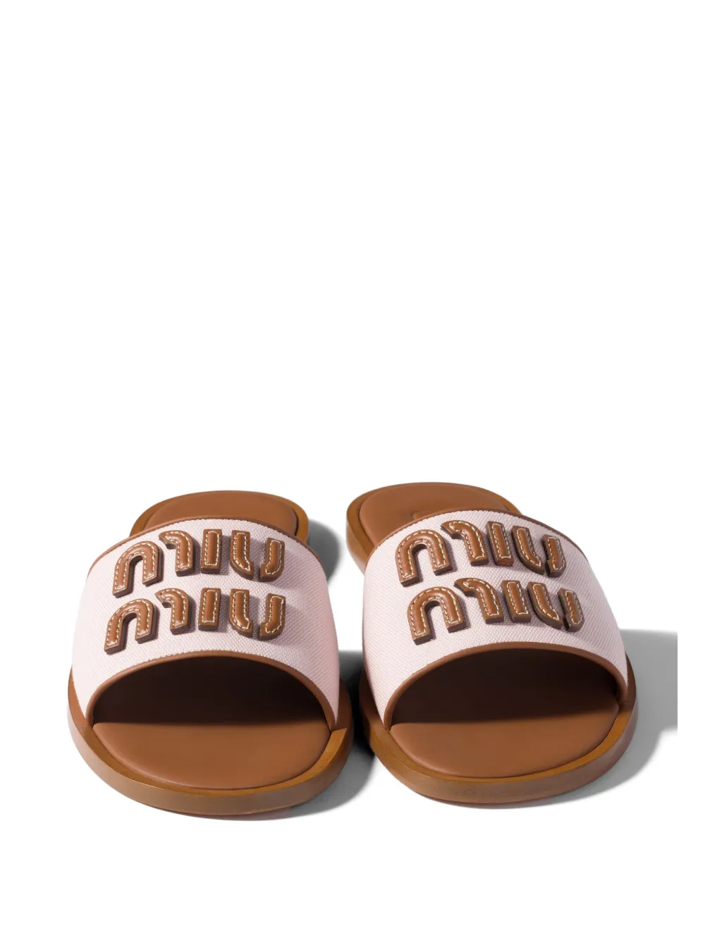 Miu canvas and leather slides Roze