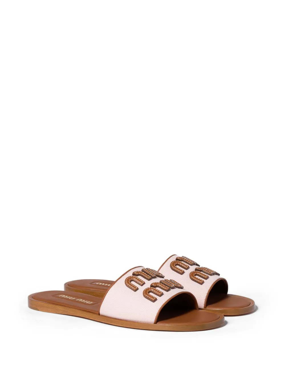 Miu canvas and leather slides Roze