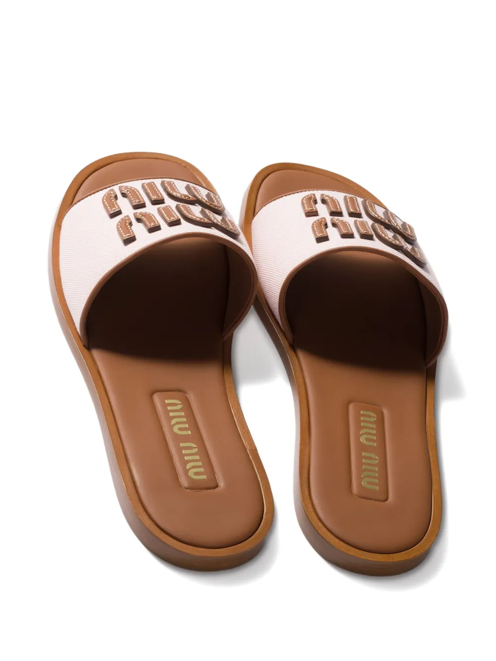Miu canvas and leather slides Roze