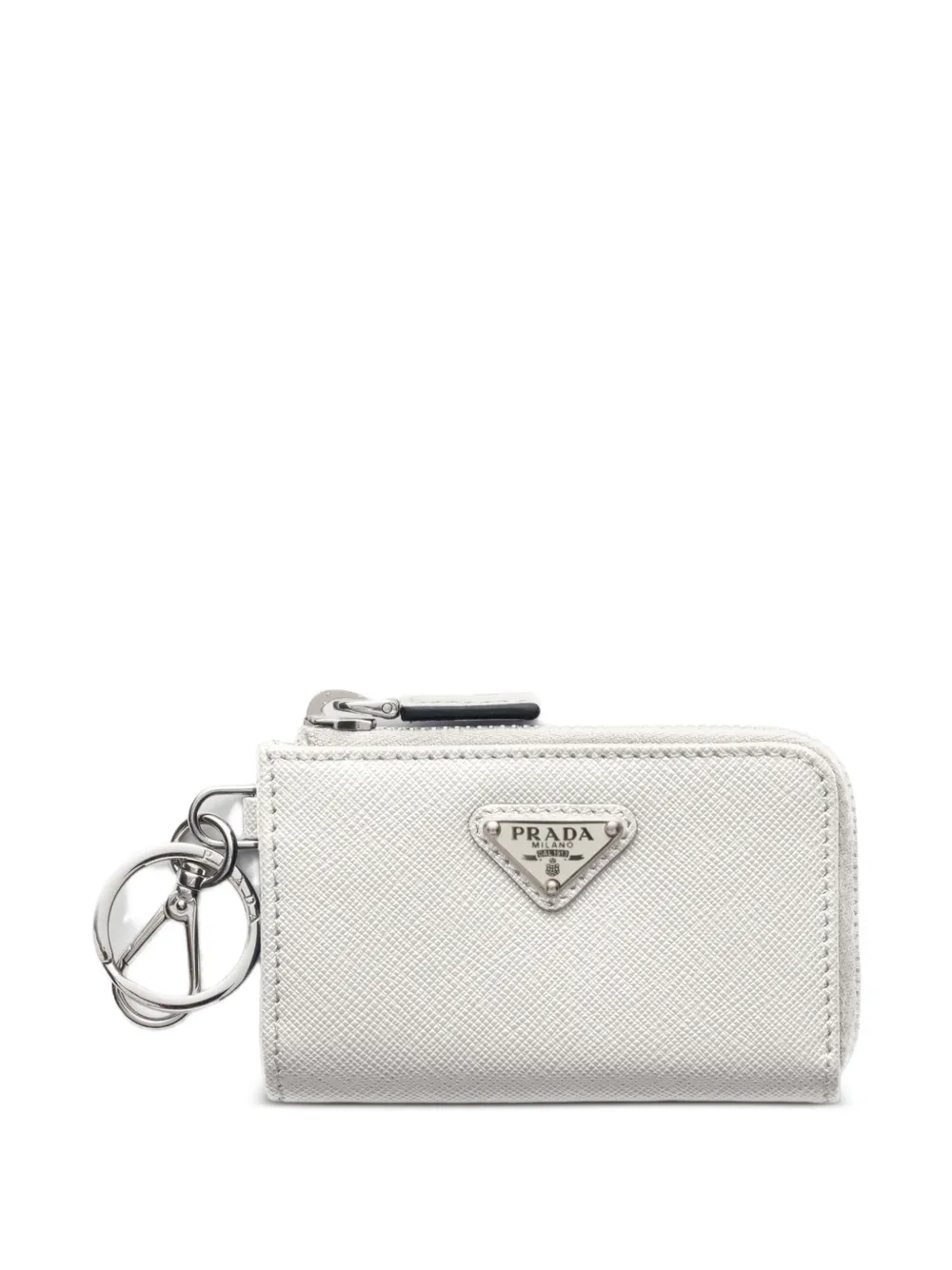 Prada Saffiano leather mini pouch with keychain - Bianco