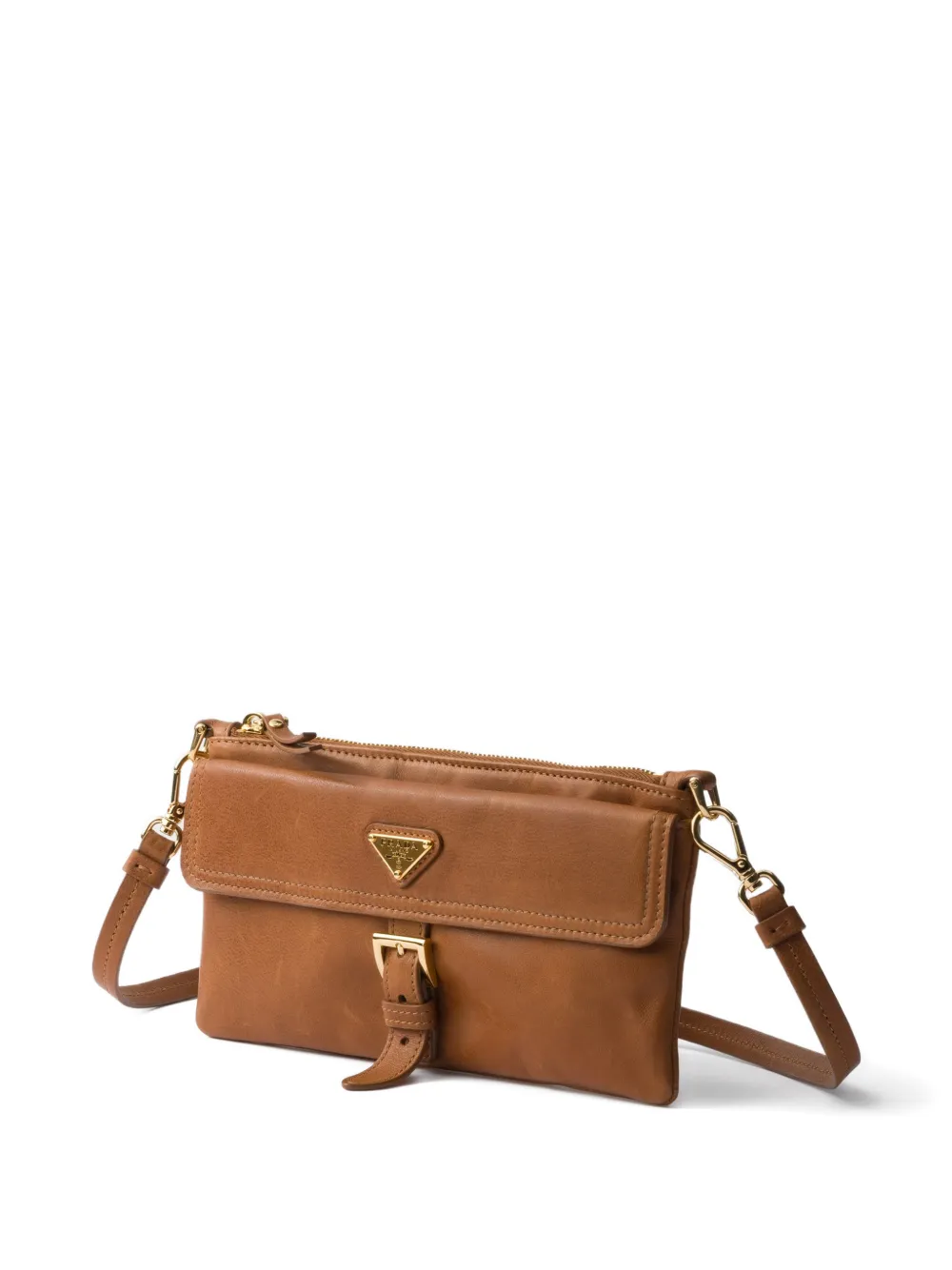 Prada Portemonnee van nappa leer met schouderband Bruin