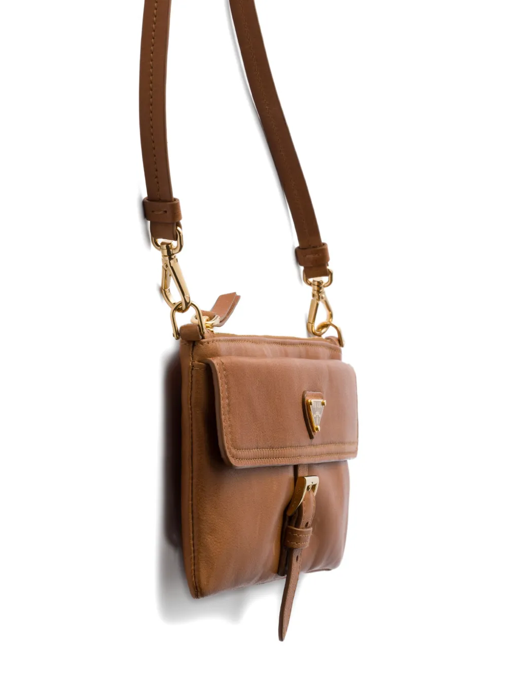 Prada Portemonnee van nappa leer met schouderband Bruin