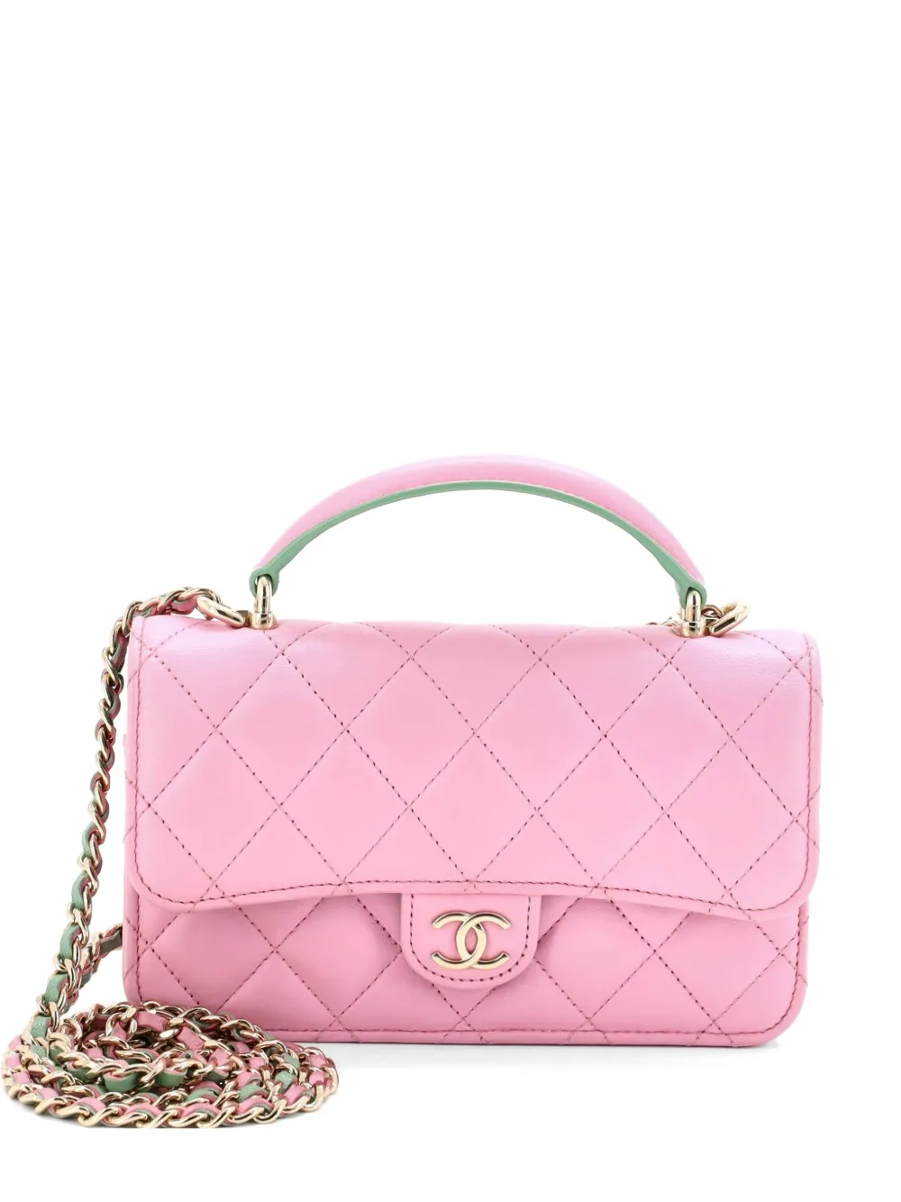 CHANEL Pre-Owned Classic Top Handle Flap Phone Holder with Chain Quilted Lambskin crossbody bag - Rosa