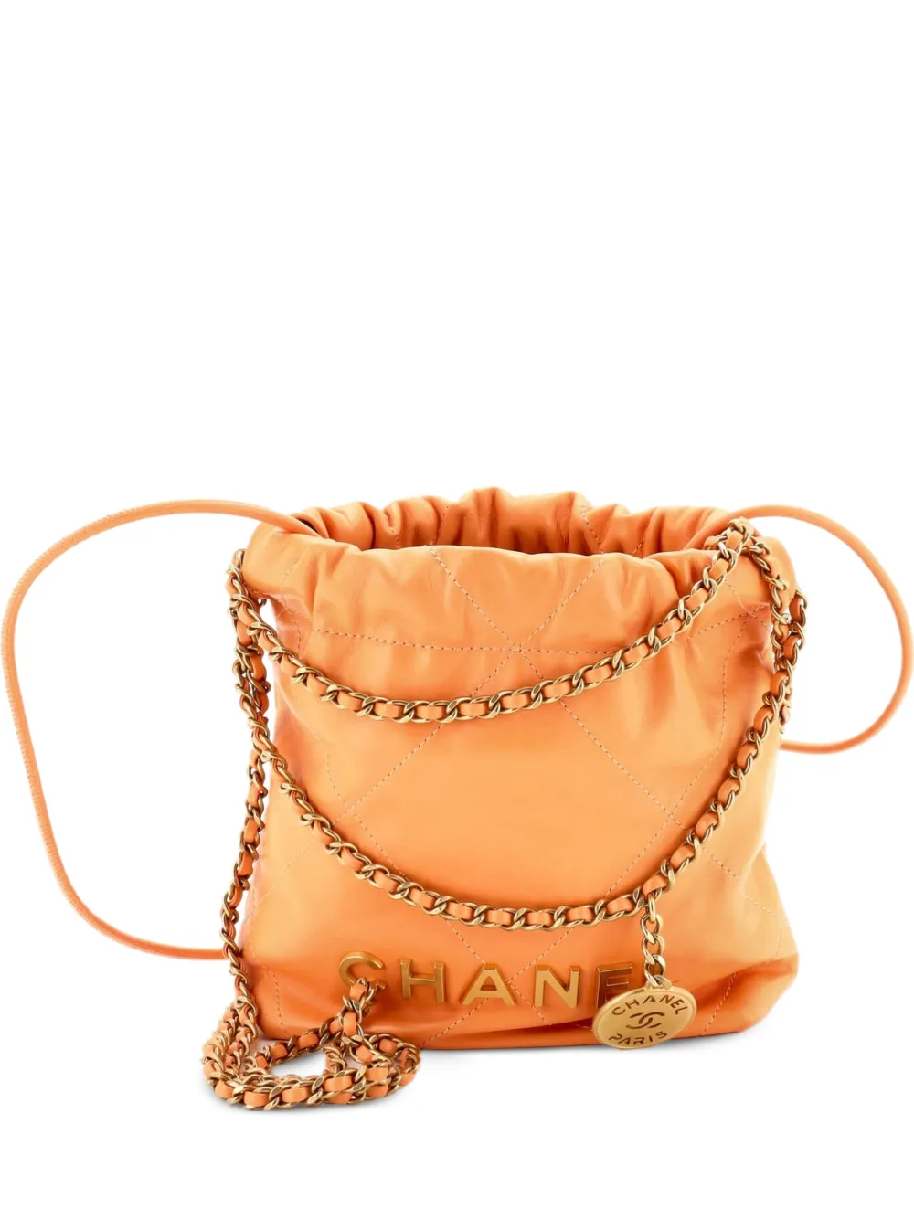 CHANEL Pre-Owned 22 Chain Hobo Quilted Calfskin Mini crossbody bag - Arancione