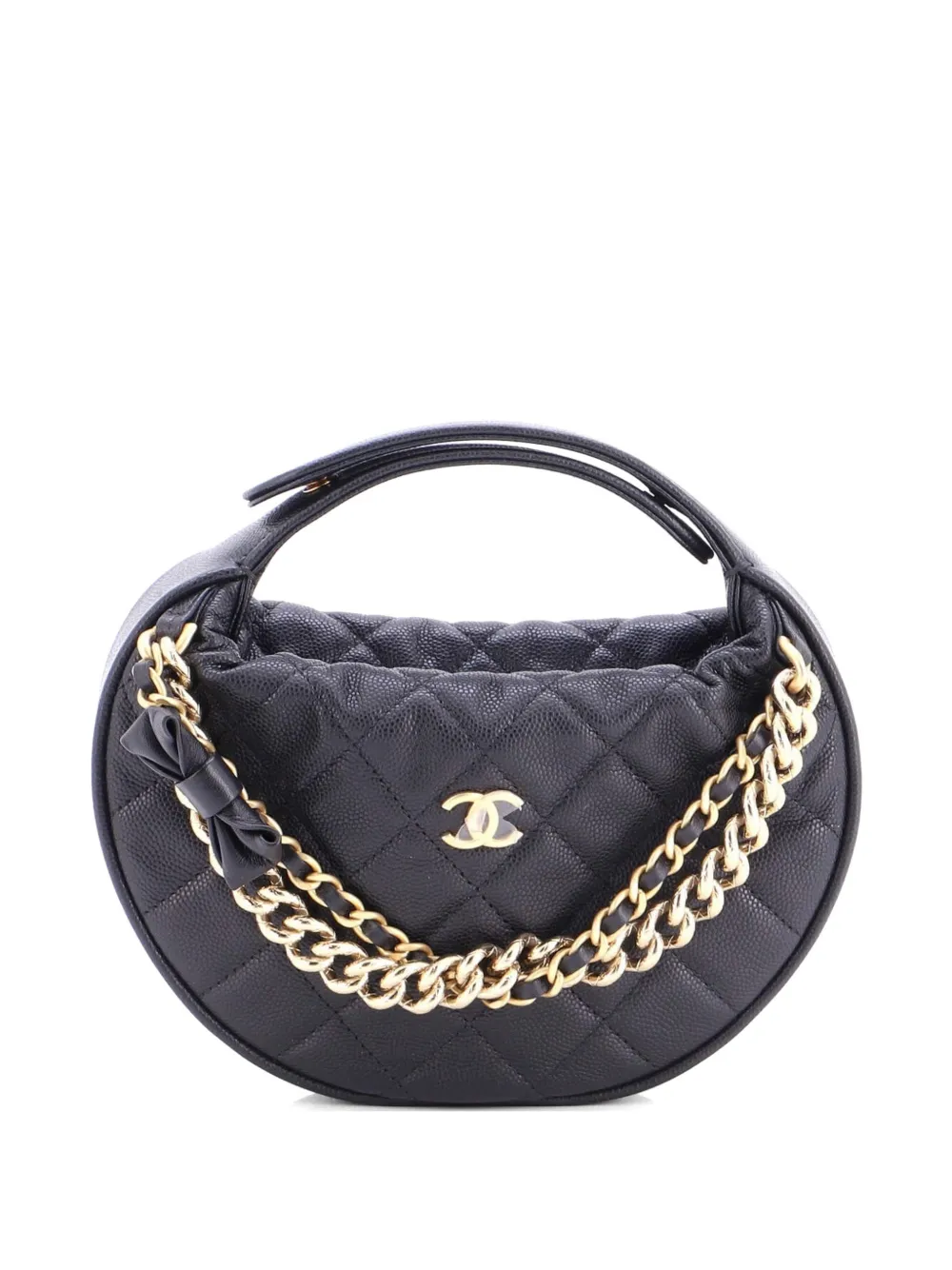 CHANEL Pre-Owned Borsa passepartout mini in pelle Caviar trapuntata con fiocco - Nero