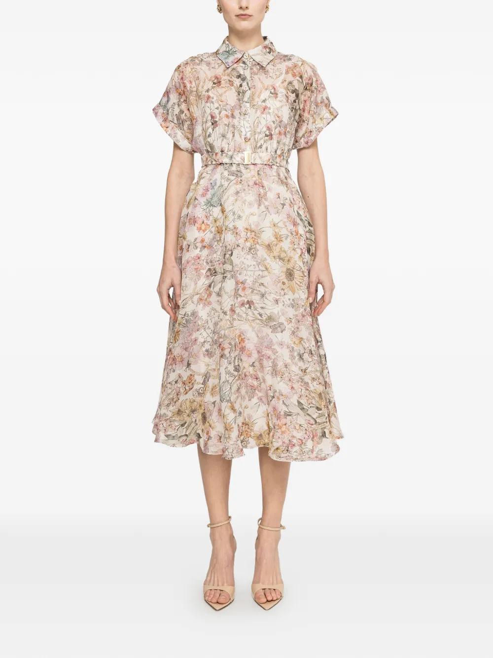 NISSA belted floral print dress - Neutrals