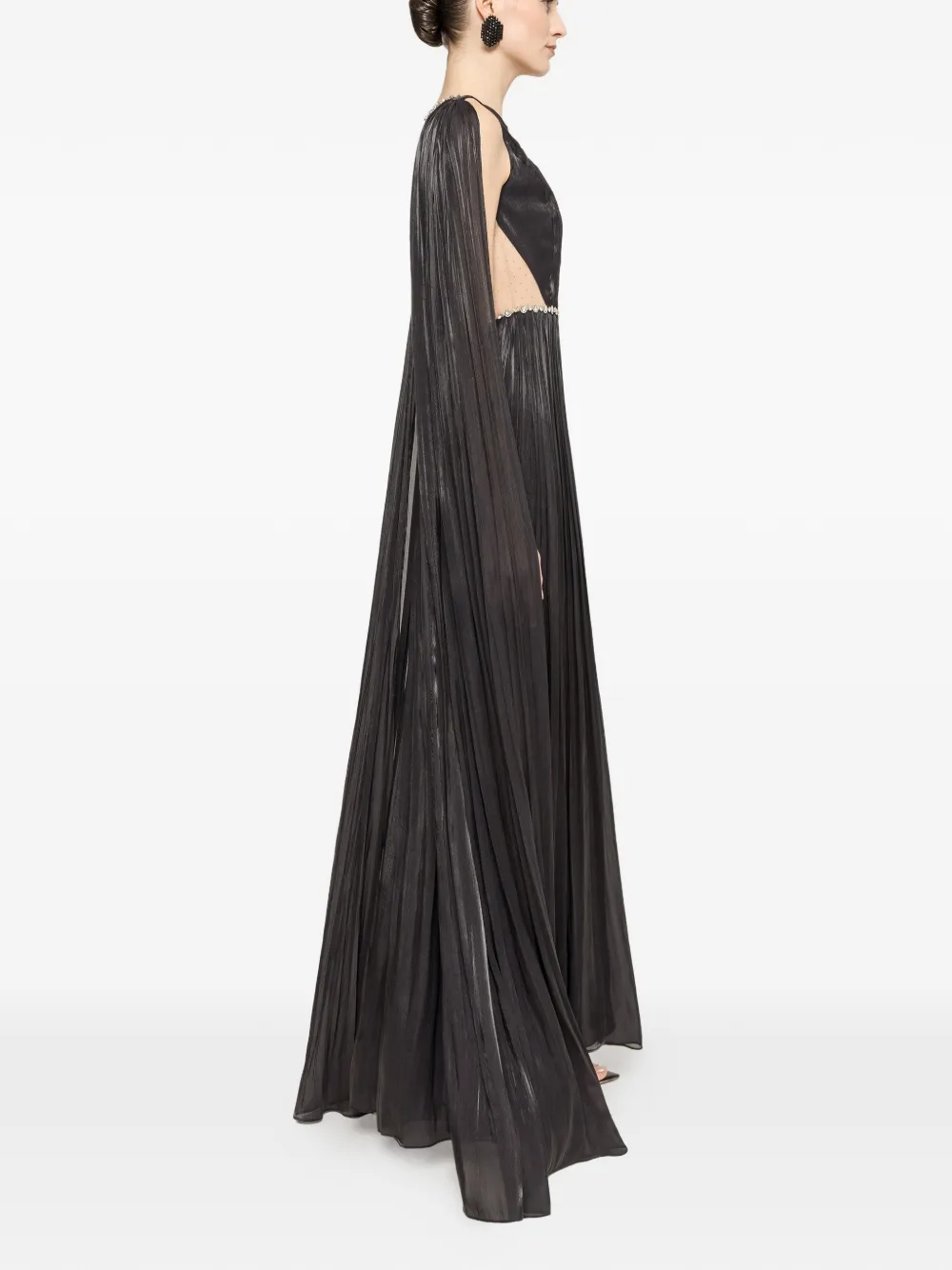 NISSA Chiffon maxi-jurk verfraaid met kristallen Zwart