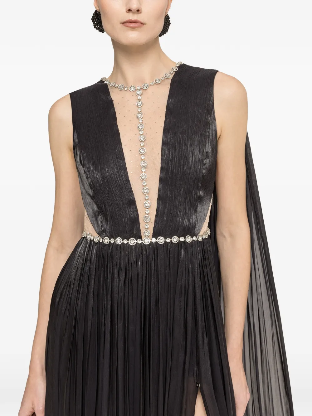 NISSA crystal embellished chiffon dress - Black