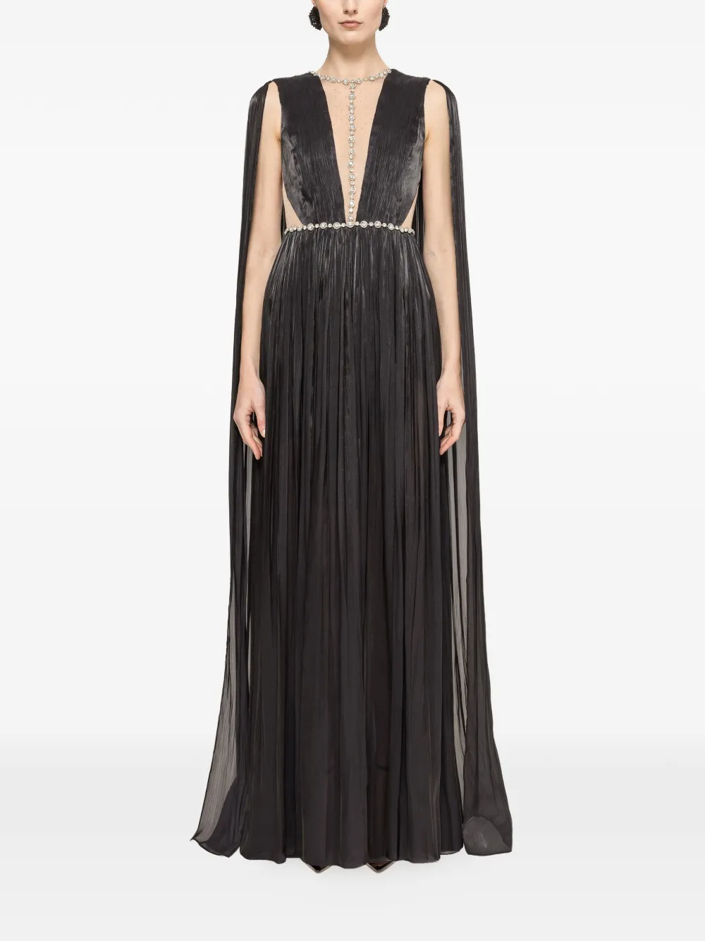 NISSA Chiffon maxi-jurk verfraaid met kristallen Zwart