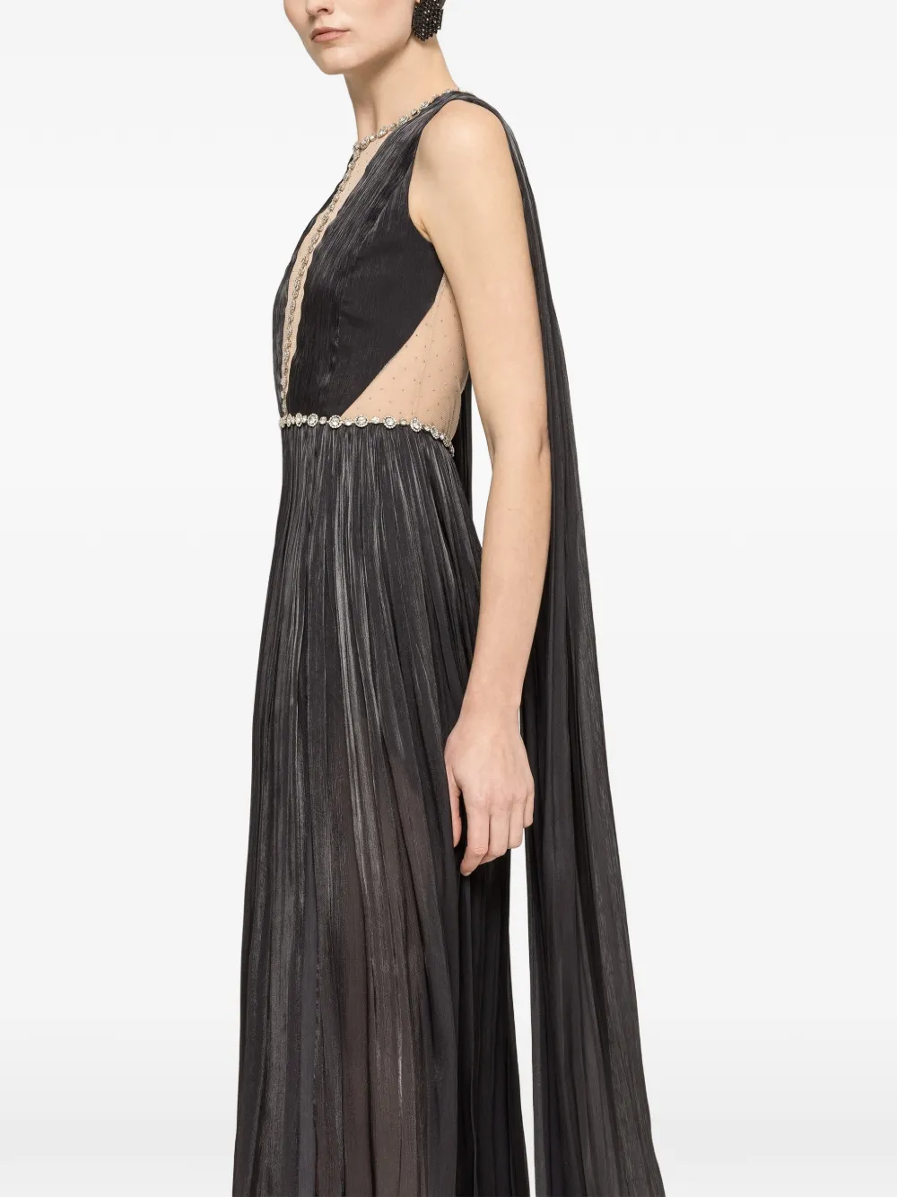 NISSA Chiffon maxi-jurk verfraaid met kristallen Zwart