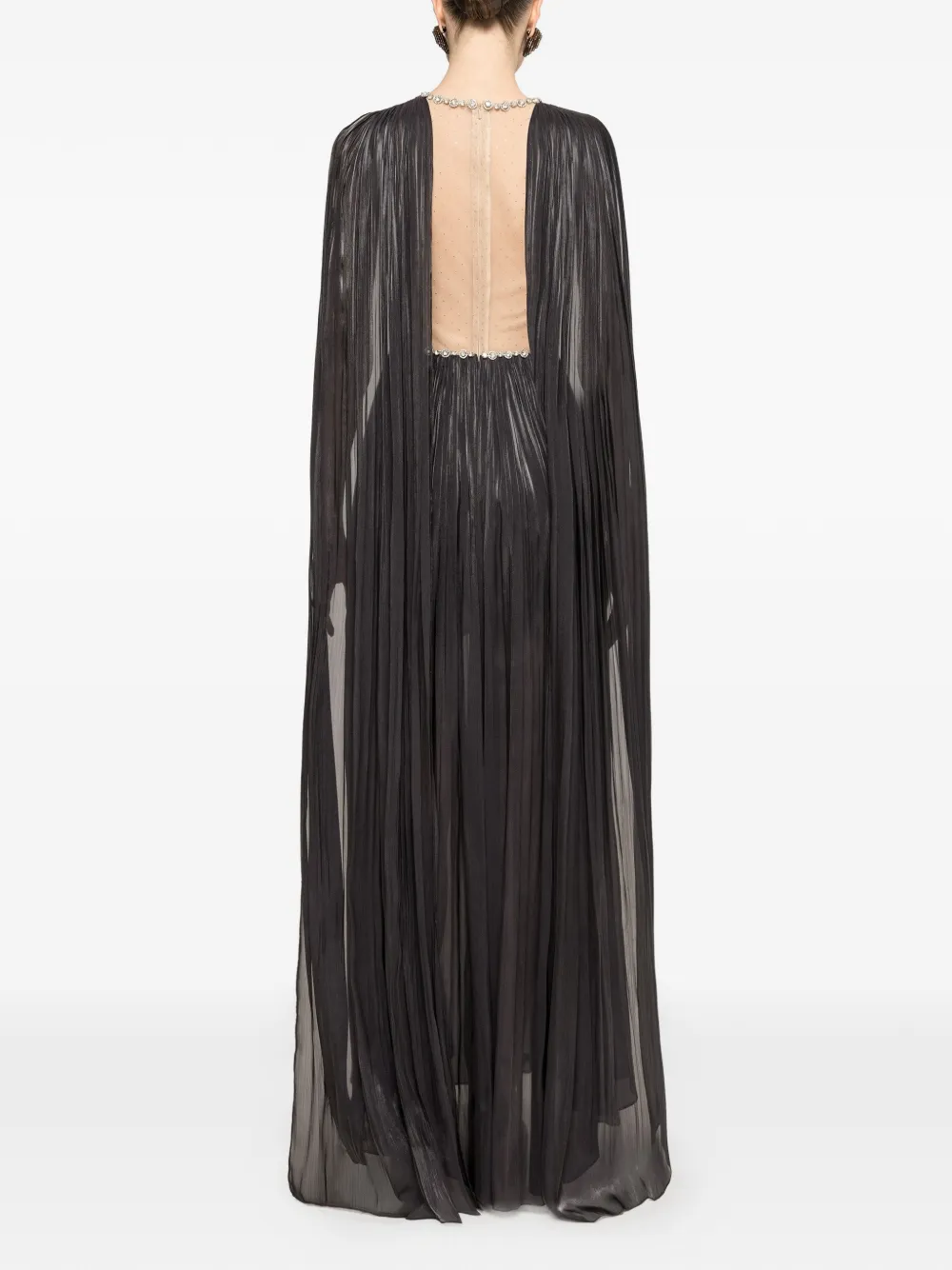 NISSA Chiffon maxi-jurk verfraaid met kristallen Zwart