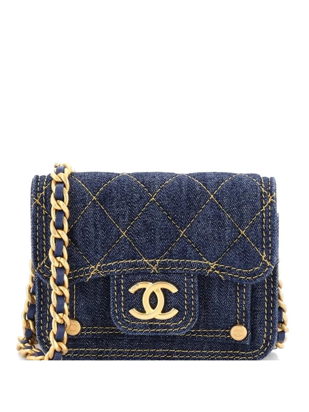 CHANEL Pre-Owned Double You CC Flap with Chain Quilted Denim clutch bag - Blu