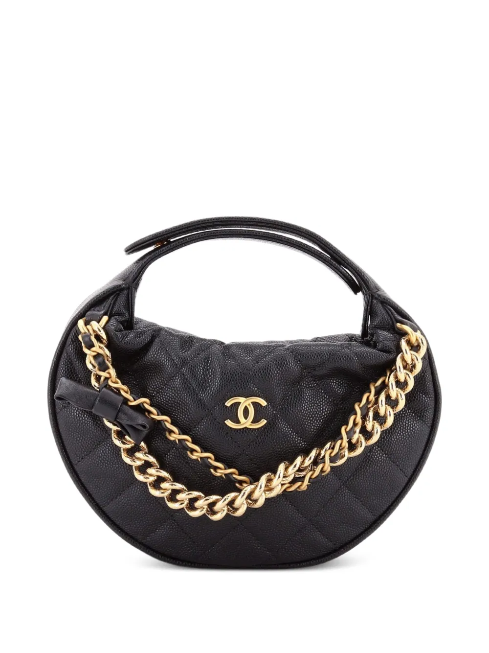 CHANEL Pre-Owned Double Chain Bow Pouch Quilted Caviar Mini hobo bag - Nero
