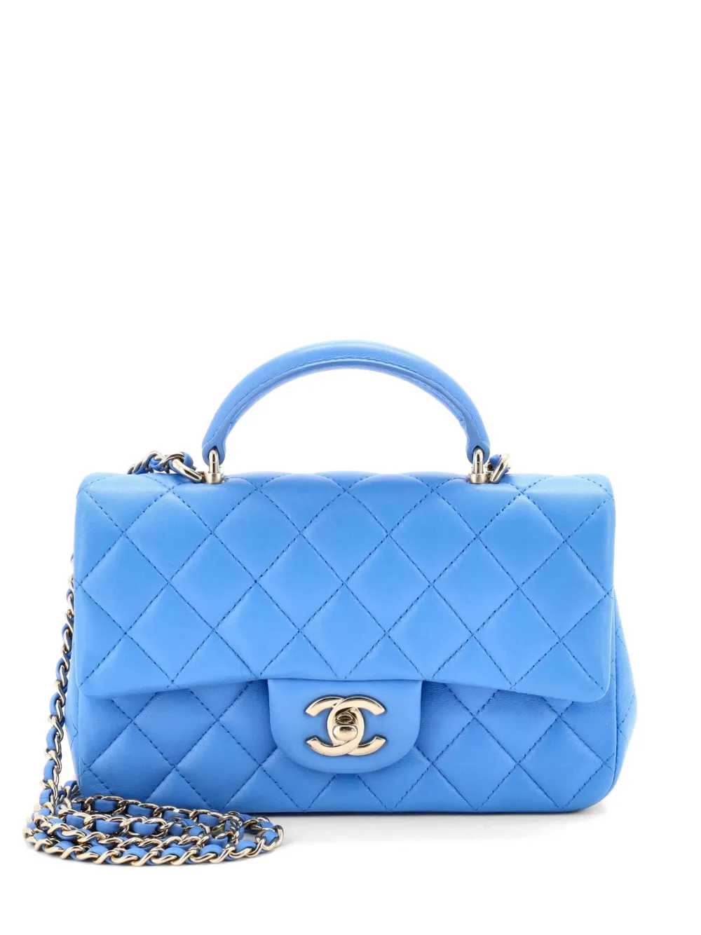 CHANEL Pre-Owned Classic Single Flap Top Handle Bag Quilted Lambskin Mini shoulder bag - Blu