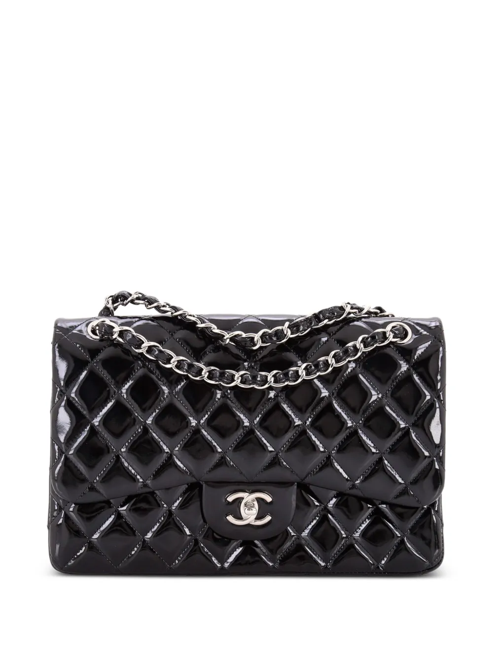 CHANEL Pre-Owned Borsa a spalla Jumbo in pelle verniciata trapuntata con doppio battente - Nero