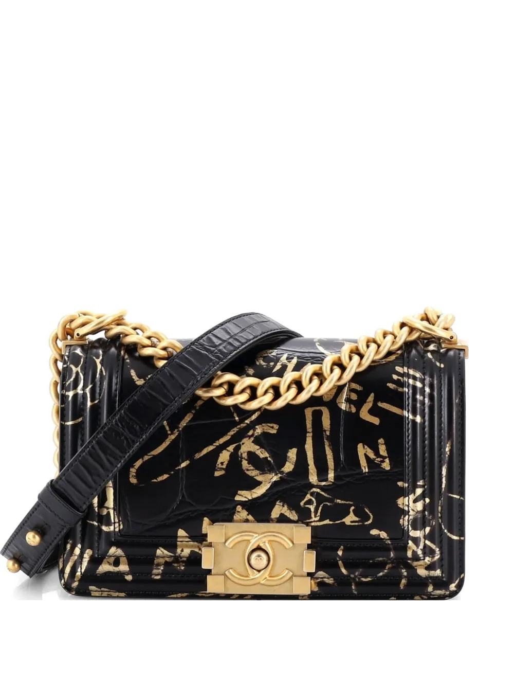 CHANEL Pre-Owned Boy Flap Bag Graffiti Crocodile Embossed Calfskin Small shoulder bag - Nero