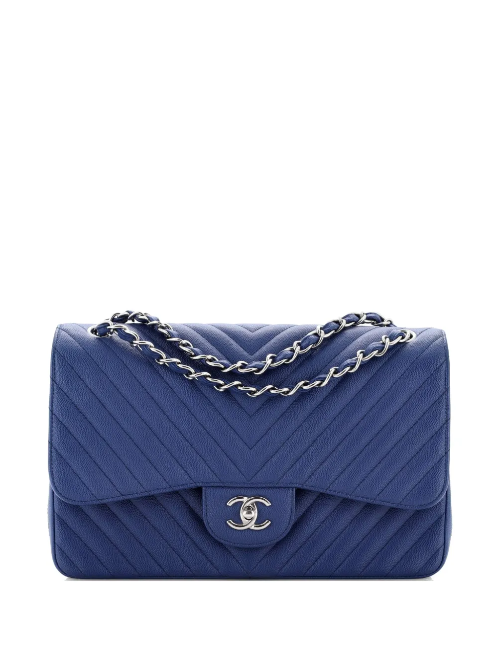 CHANEL Pre-Owned Classic Double Flap Bag Chevron Caviar Jumbo shoulder bag - Blue