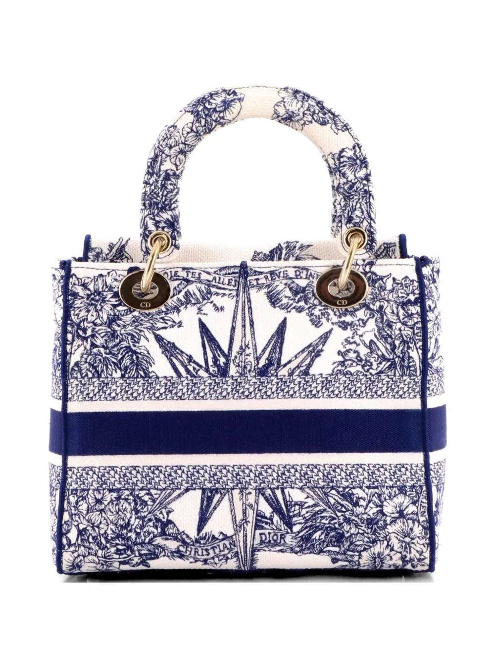 Christian Dior ショルダーバッグ ネイビー/ホワイト Christian Dior Pre-Owned Lady D-Lite Bag Embroidered Canvas Medium