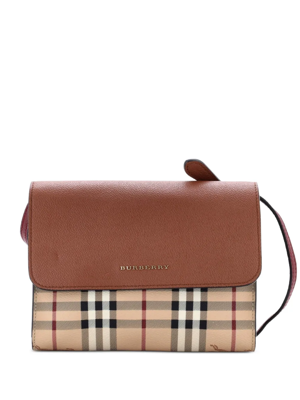 Burberry Pre-Owned Borsa a tracolla Loxley piccola in tela cerata con motivo Haymarket e pelle - Marrone