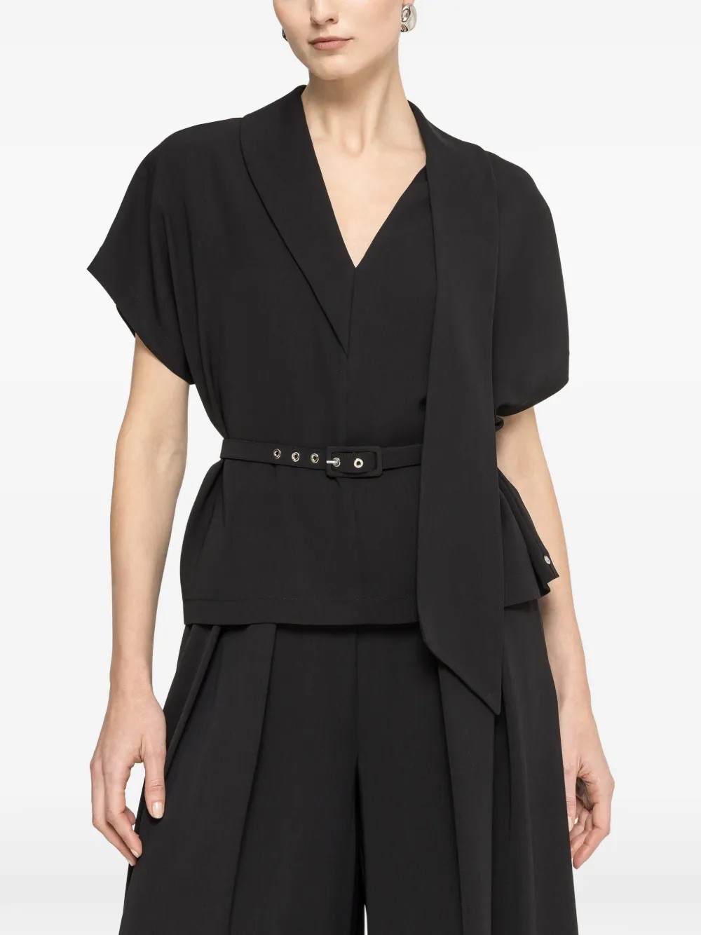 NISSA belted V-neck top - Nero
