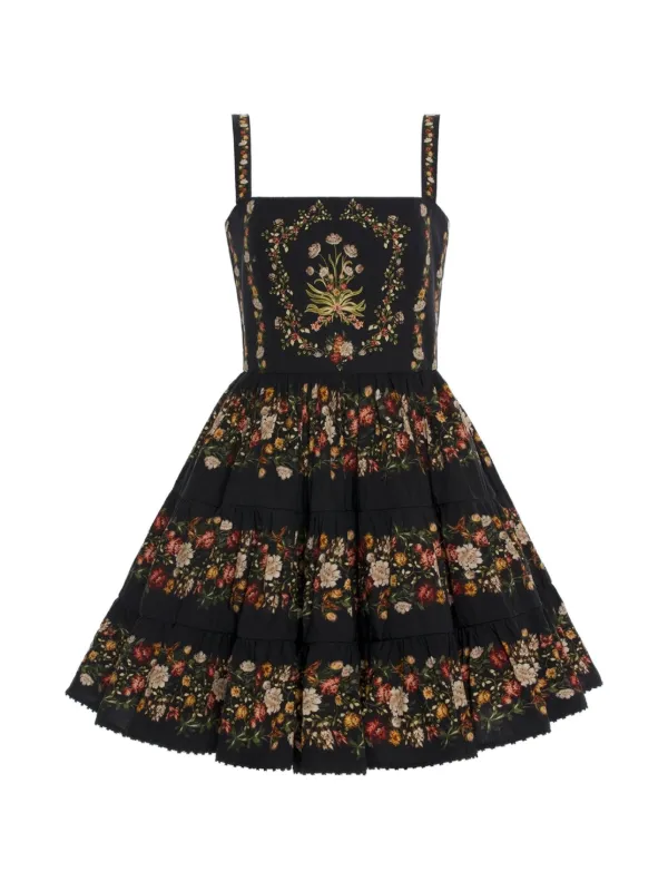 Agua by Agua Bendita Little Paramo Floral-print Mini Dress in Black