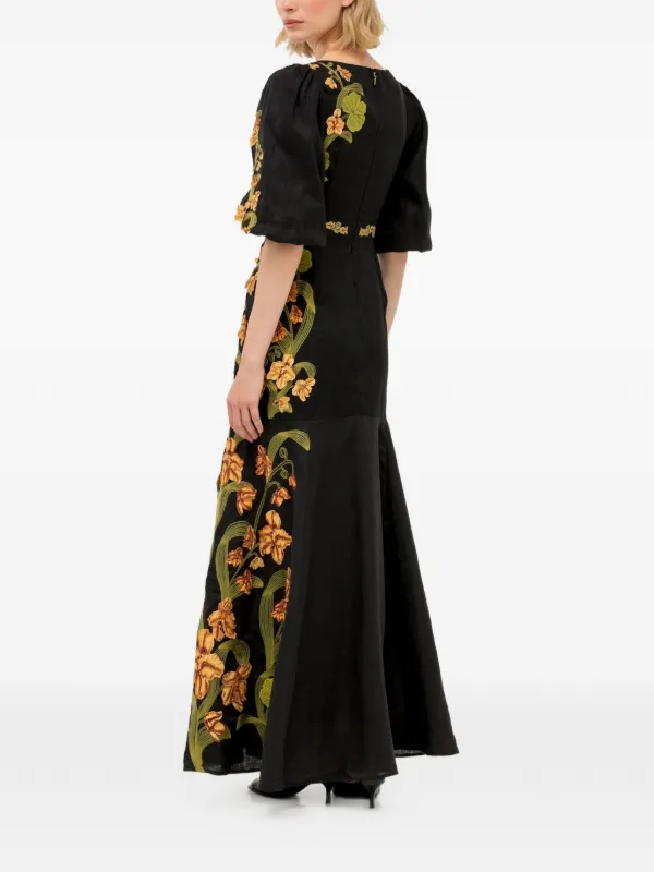 agua bendita black dress By Agua Clavel Cordillera Floral Embroidery Maxi | Size:L 40