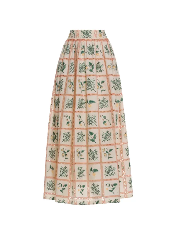 Agua by Agua Bendita Tangelo Uchuva Floral Print Maxi Skirt in Neutrals