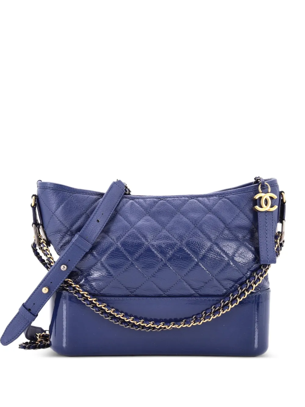 CHANEL Pre-Owned Gabrielle Quilted Goatskin and Patent Medium hobo bag - Blu