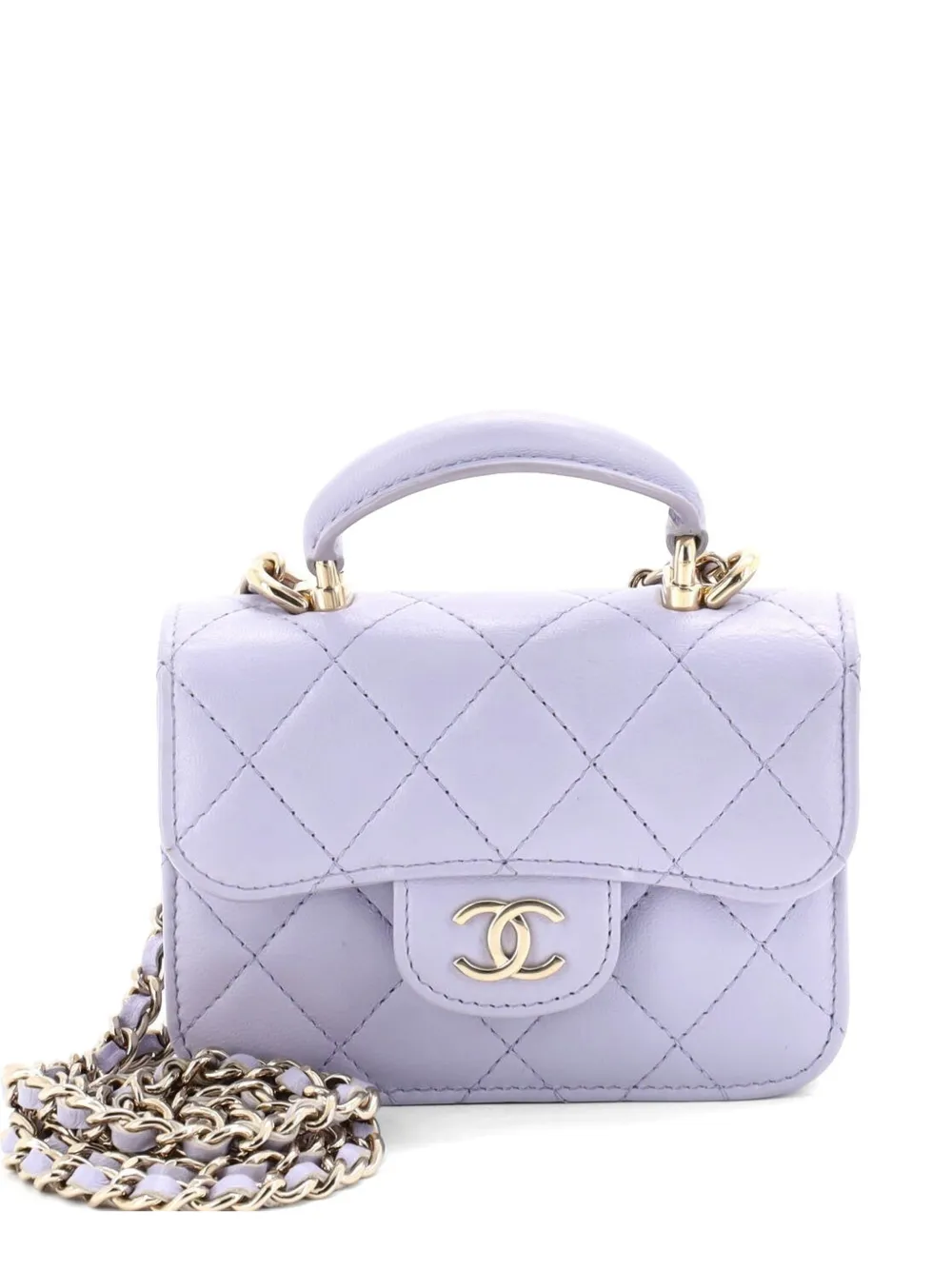 CHANEL Pre-Owned Top Handle Flap Coin Purse with Chain Quilted Lambskin crossbody bag - Viola