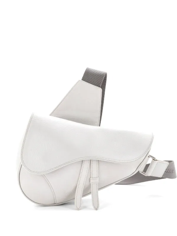 Dior Pre-owned Saddle Leather Crossbody Bag in White