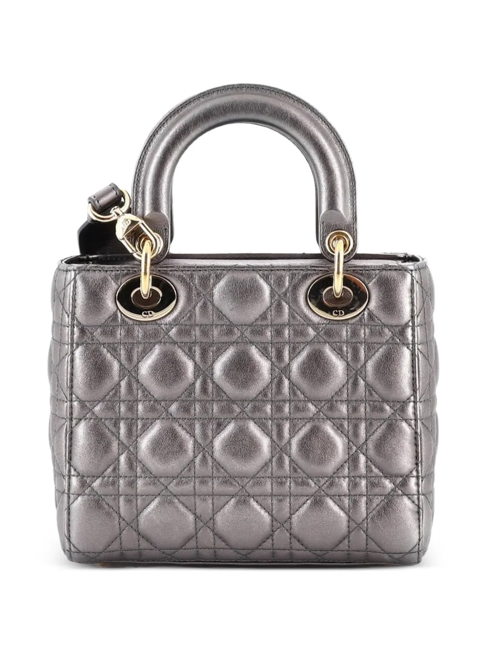  Christian Dior Pre-owned Borsa A Spalla My Abcdior Lady Dior In Pelle Metallizzata Trapuntata Con Motivo Cannage - Grigio 