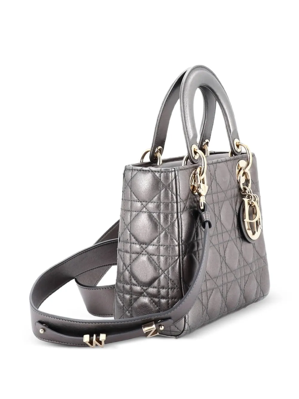  Christian Dior Pre-owned Borsa A Spalla My Abcdior Lady Dior In Pelle Metallizzata Trapuntata Con Motivo Cannage - Grigio 