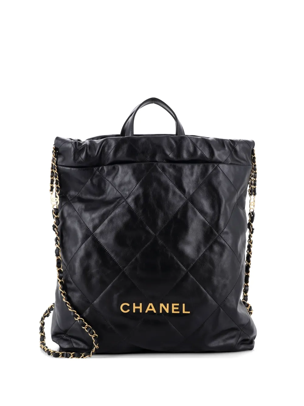 CHANEL Pre-Owned Zaino 22 grande in pelle di vitello trapuntata con catena - Nero